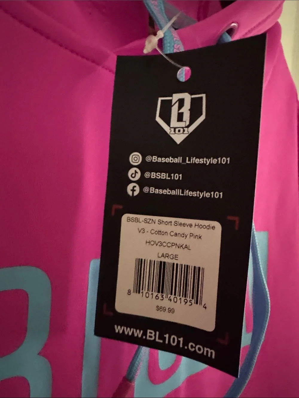 BSBL SZN Men's Short-Sleeve Hoodie in Cotton Candy Pink